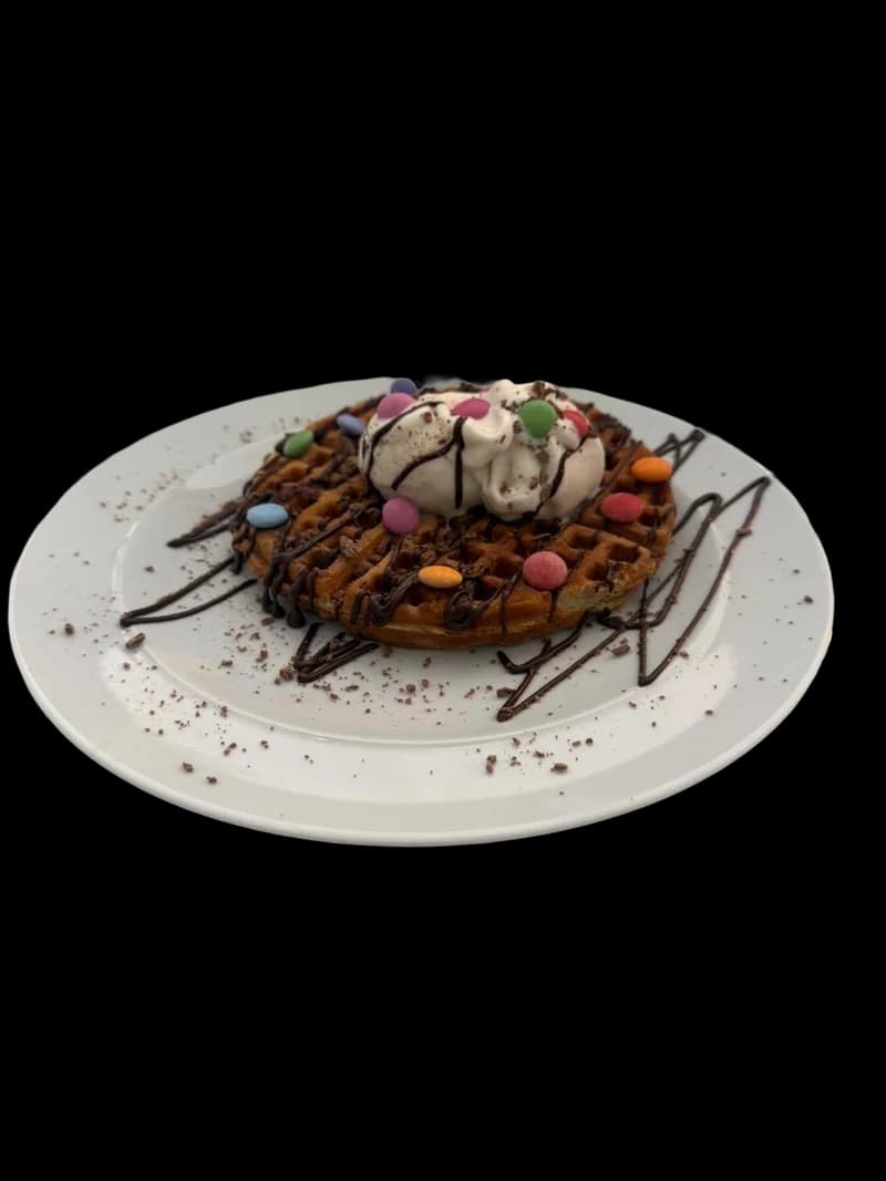 Smarties Belgian waffle at Shakes Gravesend